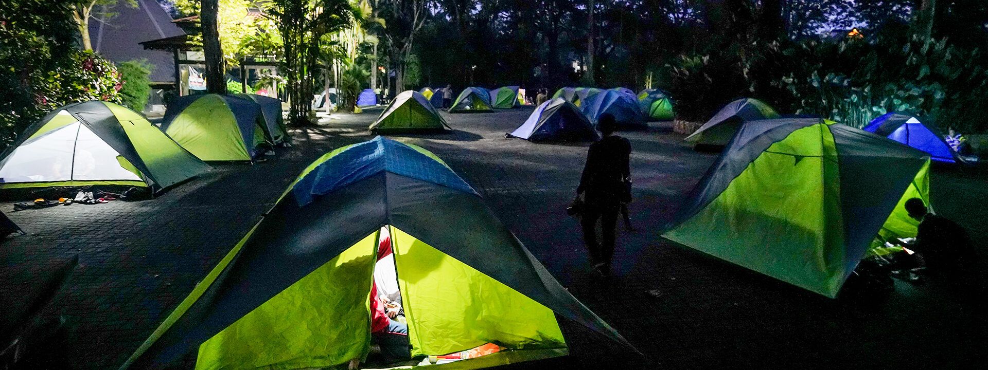 Tents pitched at night during Zoo Camp at Zoo Negara